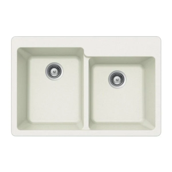 Hamat - SIO-3322DTR-WH - Granite Topmount 60/40 Raddoppiato Bowl Kitchen Sink, White
