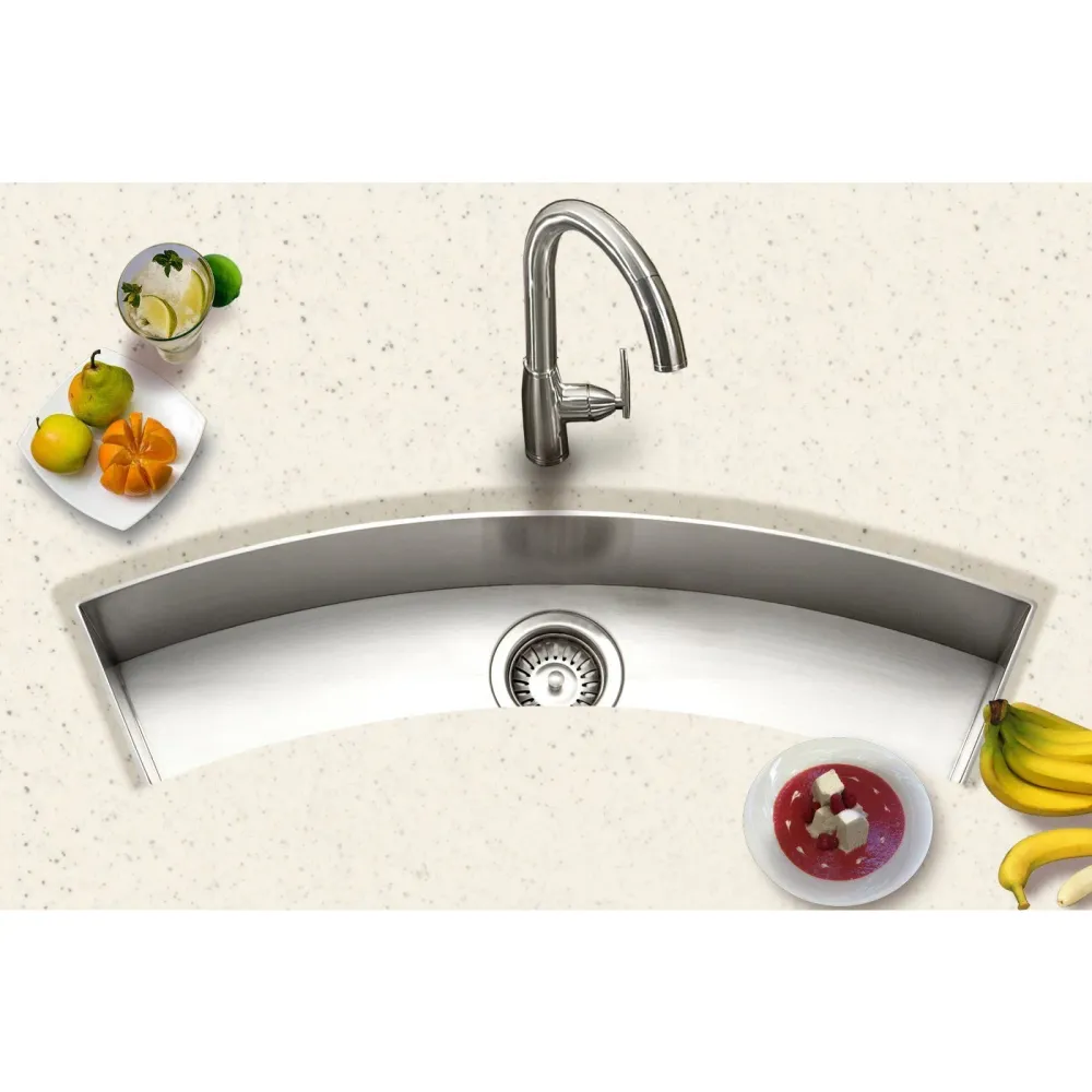 Houzer - CTC-3312 - Contempo Trough Series Undermount Inox Steel Curved Bowl Bar/Prep Sink