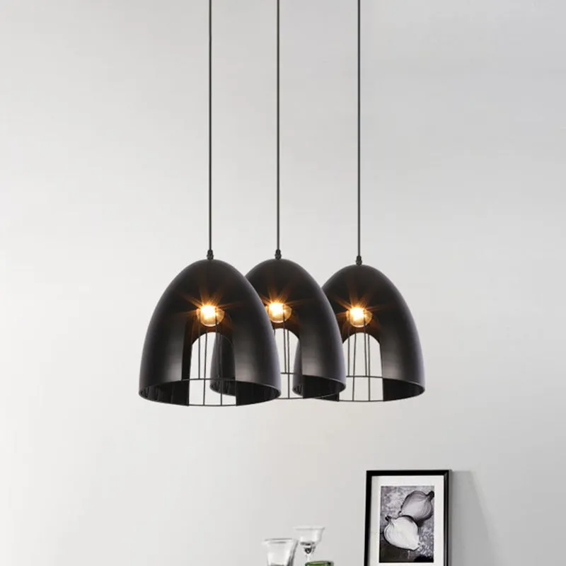 Plafoniera metallica Bell con paralume gabbia Lampada sospensione industriale per tavolo da pranzo 1 luce bianco/nero