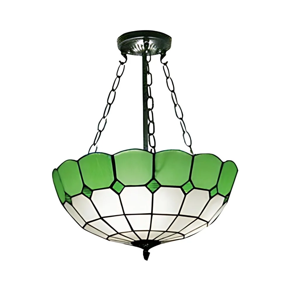 Plafoniera vecchio stile forma di ciotola vetro colorato 2/3 luci con montaggio semi-incasso verde per soggiorno