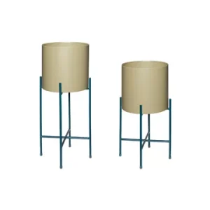 Set di 2 coprivaso metallo color kaki e blu petrolio Hübsch - 45cm