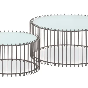 Set di 2 tavolini bassi Universe vetro bianco e metallo tortora
