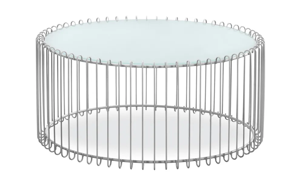 Set di 2 tavolini universo vetro bianco e metallo grigio