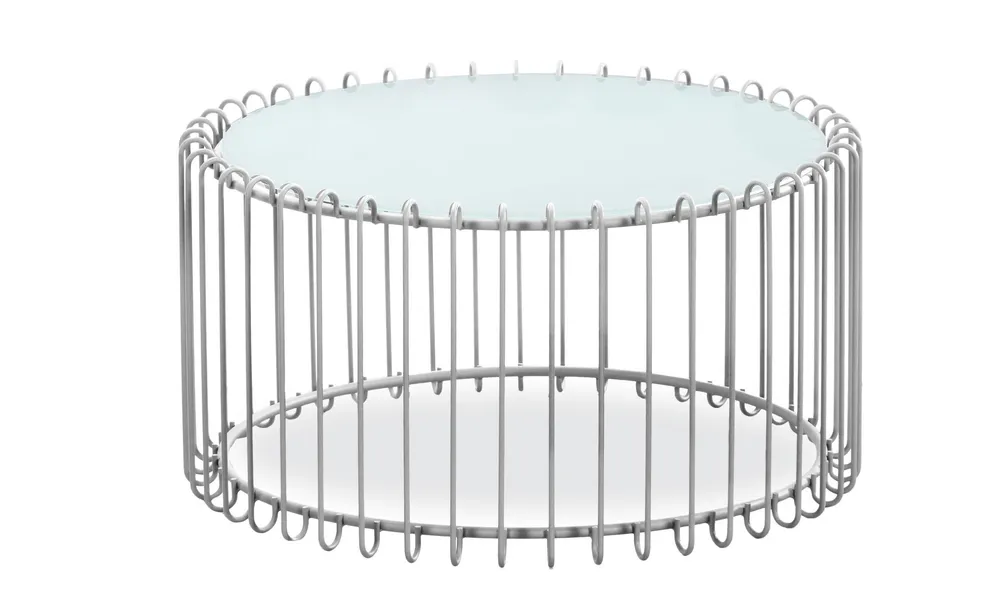 Set di 2 tavolini universo vetro bianco e metallo grigio