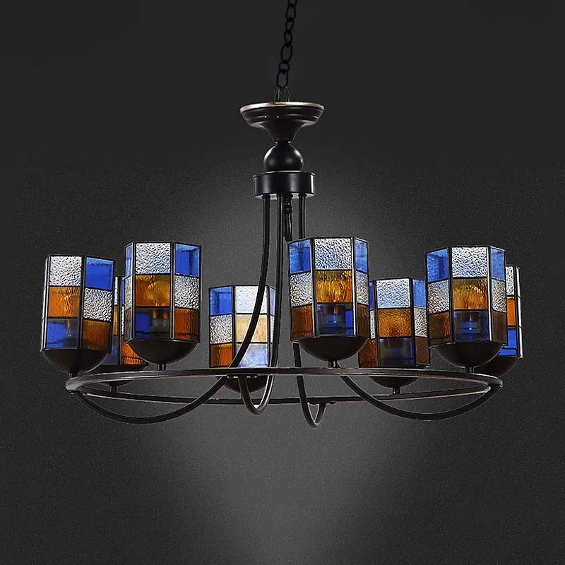 Sottobicchieri Lampadario vetro colorato blu Lampadario cilindro 4/6/8 luci Illuminazione sospensione mediterranea per sal...