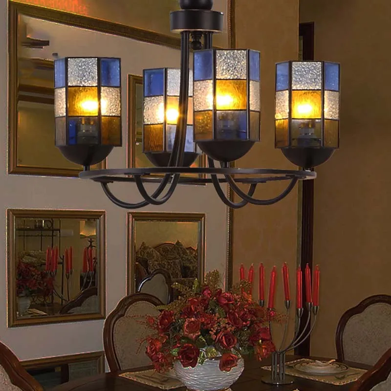 Sottobicchieri Lampadario vetro colorato blu Lampadario cilindro 4/6/8 luci Illuminazione sospensione mediterranea per sal...