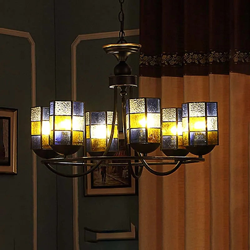 Sottobicchieri Lampadario vetro colorato blu Lampadario cilindro 4/6/8 luci Illuminazione sospensione mediterranea per sal...
