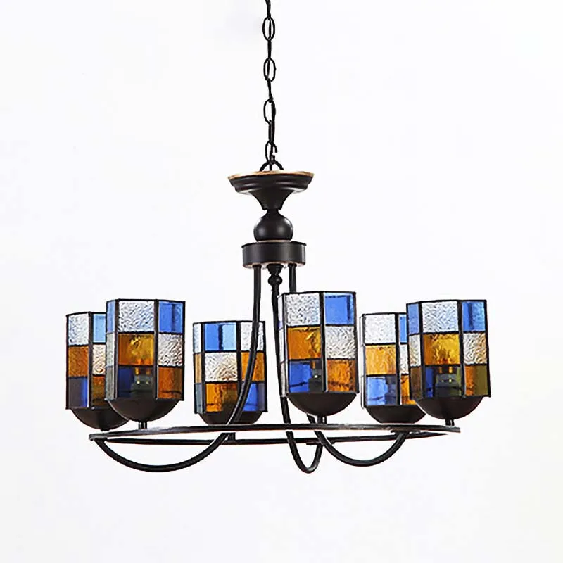 Sottobicchieri Lampadario vetro colorato blu Lampadario cilindro 4/6/8 luci Illuminazione sospensione mediterranea per sal...