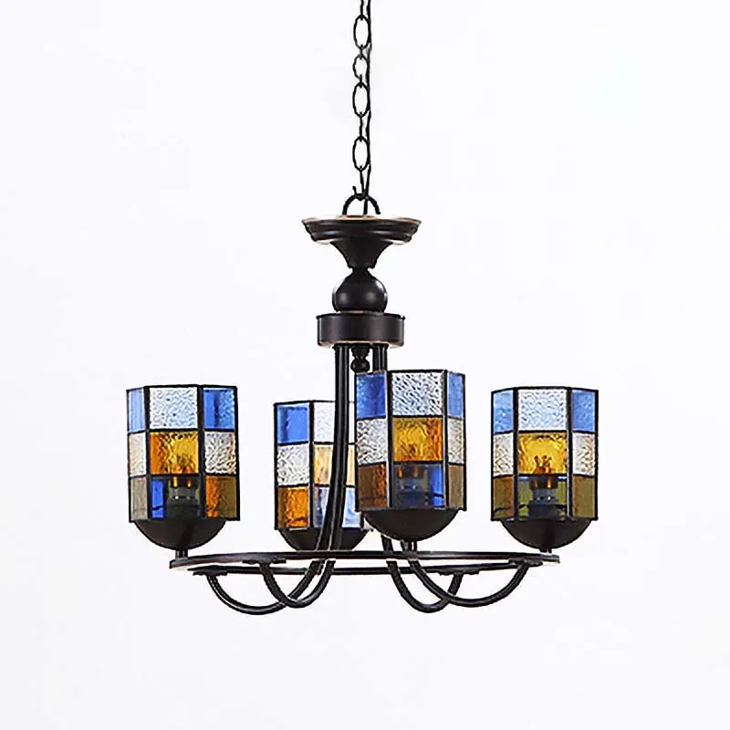 Sottobicchieri Lampadario vetro colorato blu Lampadario cilindro 4/6/8 luci Illuminazione sospensione mediterranea per sal...
