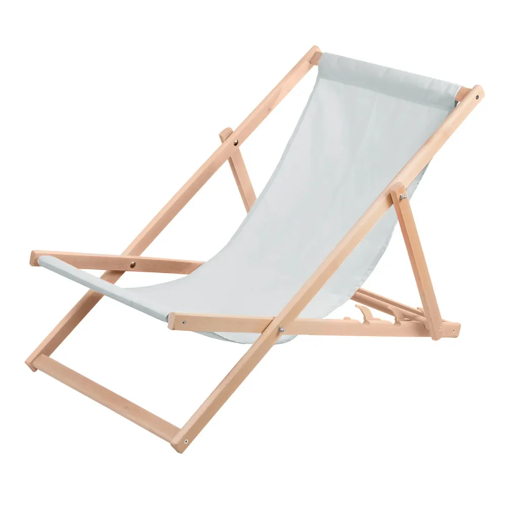 Wood OK Beech Wooden Deck Chair - Light Grey Reclining Backrest Large Seat Solido
